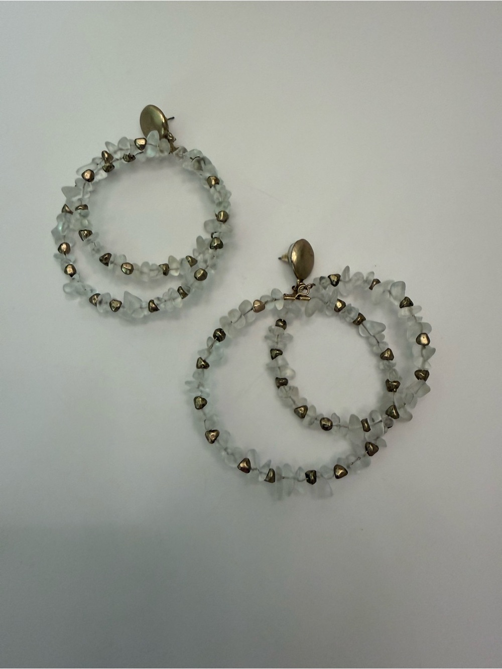 NWOT Free People Bohemian beaded hoop earrings gold & clear